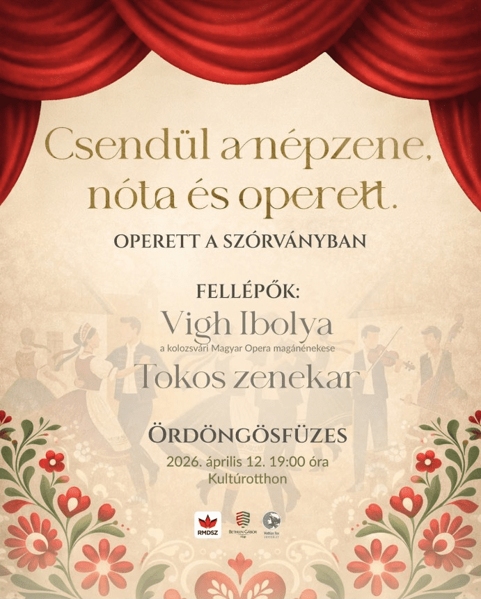 Operett és népzene est plakátja Ördöngösfüzesen 2026 áprilisában