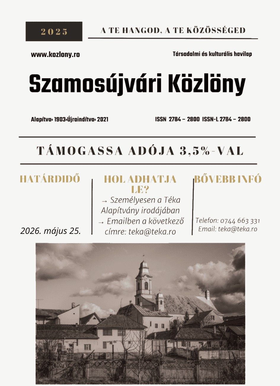 Szamosújvári Közlöny támogatása 3,5 százalék felajánlás Téka Alapítvány
