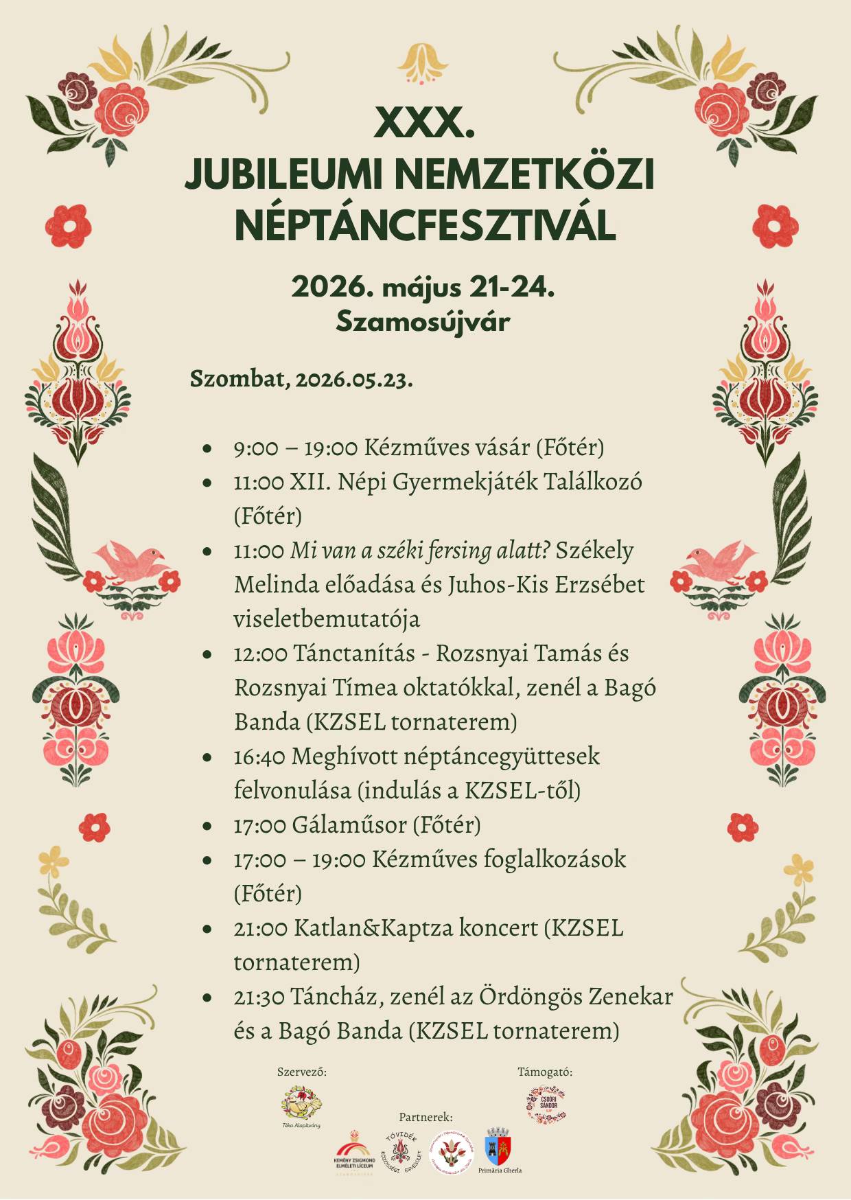 XXX. Jubileumi Nemzetközi Néptáncfesztivál programja Szamosújváron, 2026. május 21–24