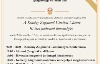 Október 17-én ünnepli fennállásának 10. évfordulóját a Kemény Zsigmond Elméleti Líceum
